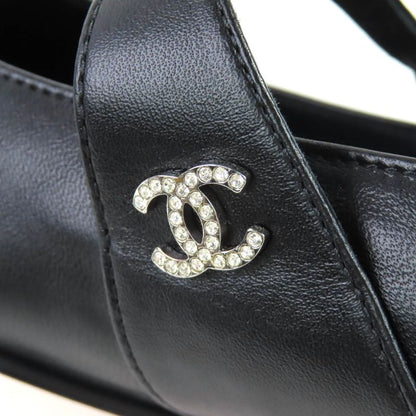 CHANEL 22P G38897 Ballerina Coco Rhinestone Leather Flat Shoes Pumps Black 36.5