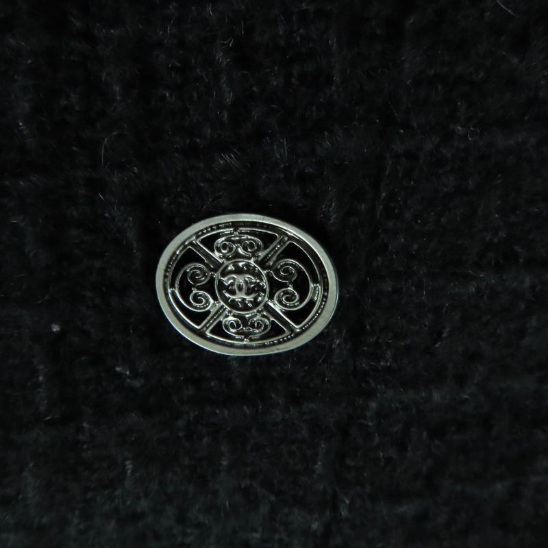 CHANEL P38774 100% Silk Lined Box Pleated Knee Length Tweed Skirt With Coco