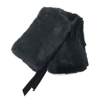 Gucci Rabbit Fur Ribbon Design Stole Scarf Black Women