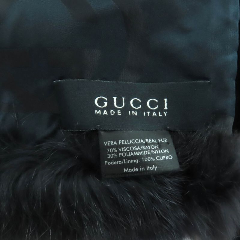 Gucci Rabbit Fur Ribbon Design Stole Scarf Black Women