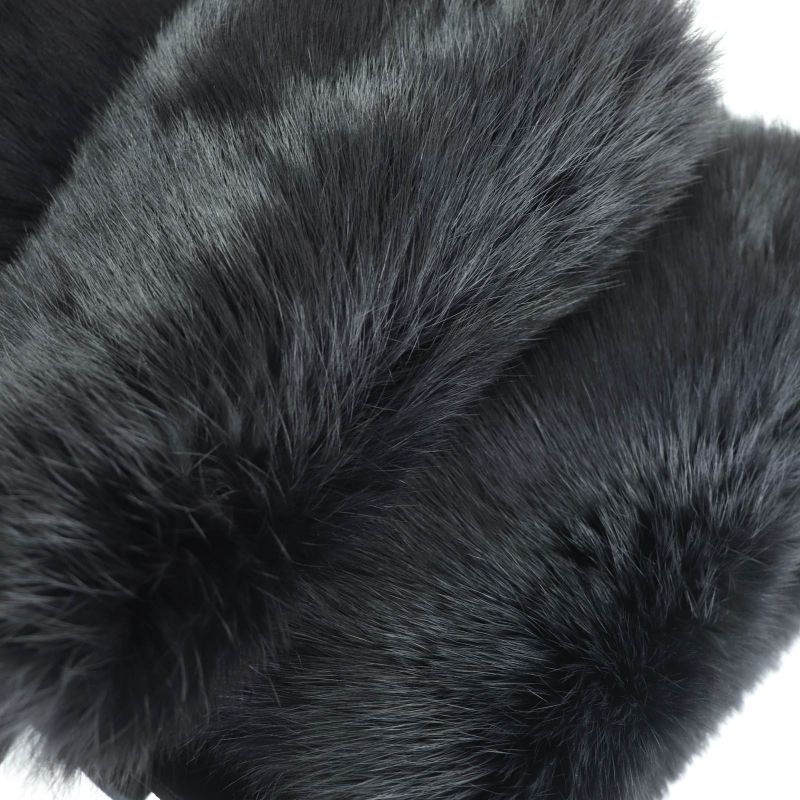 Gucci Rabbit Fur Ribbon Design Stole Scarf Black Women