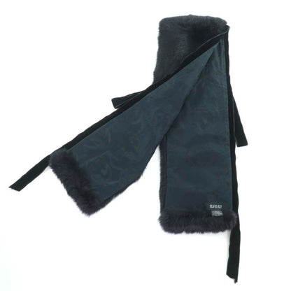 Gucci Rabbit Fur Ribbon Design Stole Scarf Black Women