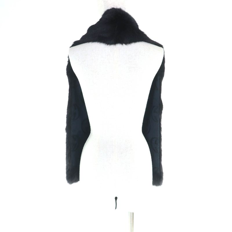 Gucci Rabbit Fur Ribbon Design Stole Scarf Black Women