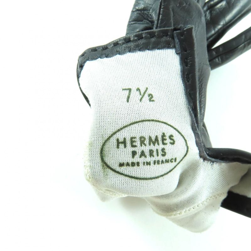 Hermes Gold Hardware Kelly Buckle Leather Gloves Black 7.5 Made In France Women