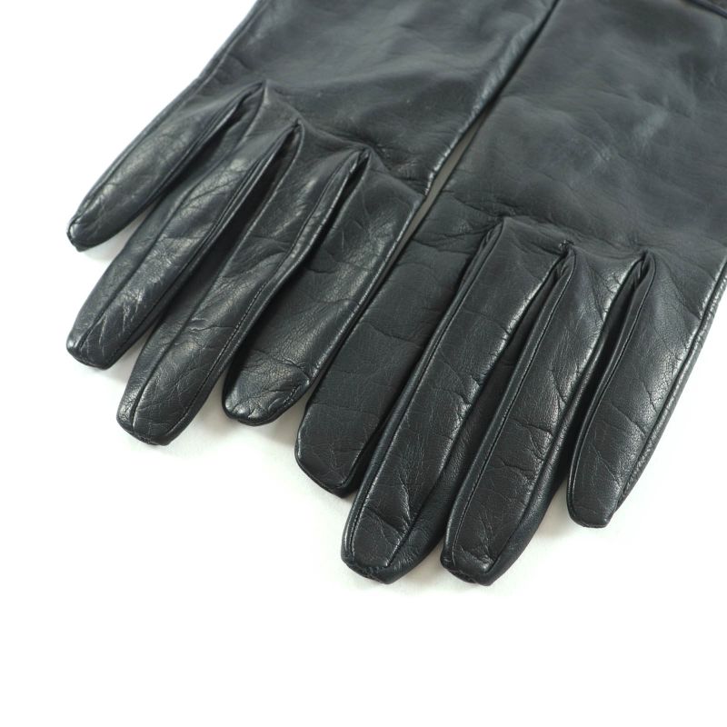 Hermes Gold Hardware Kelly Buckle Leather Gloves Black 7.5 Made In France Women