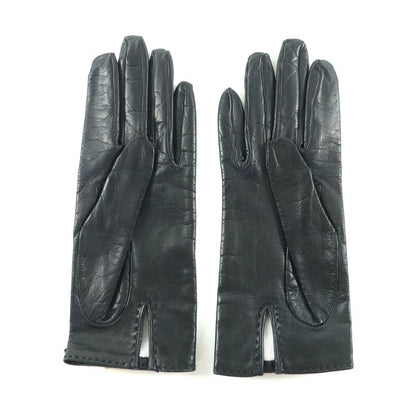 Hermes Gold Hardware Kelly Buckle Leather Gloves Black 7.5 Made In France Women
