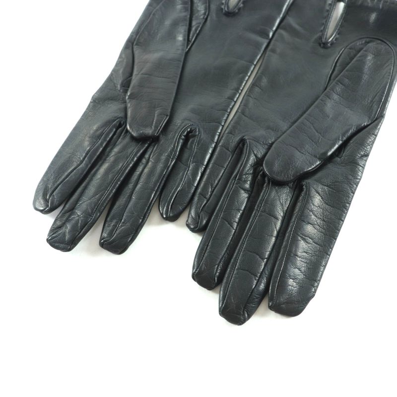 Hermes Gold Hardware Kelly Buckle Leather Gloves Black 7.5 Made In France Women