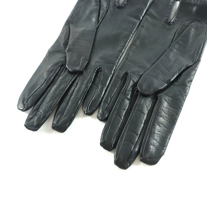 Hermes Gold Hardware Kelly Buckle Leather Gloves Black 7.5 Made In France Women