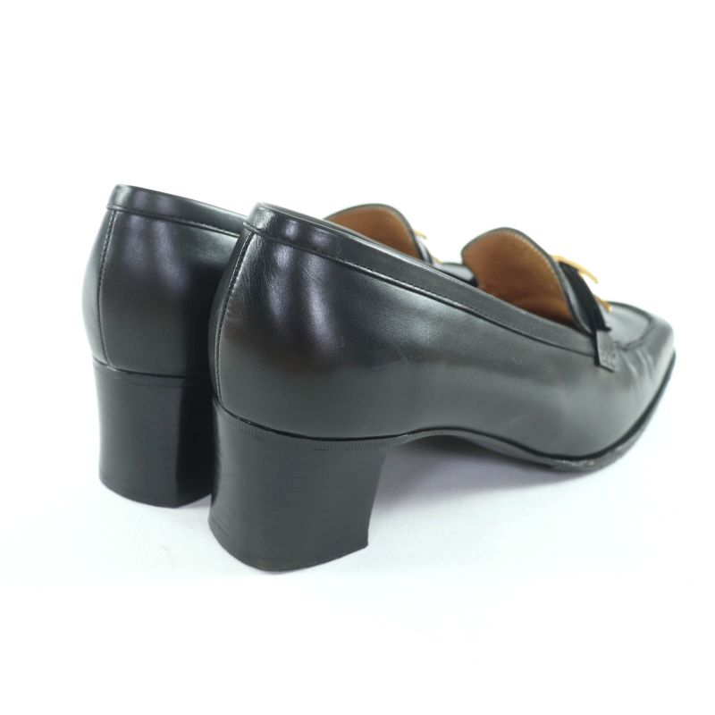 Hermes Gold Hardware Api Buckle Square Toe Chunky Heel Leather Loafers Black