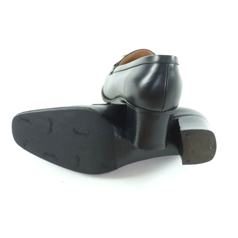 Hermes Gold Hardware Api Buckle Square Toe Chunky Heel Leather Loafers Black