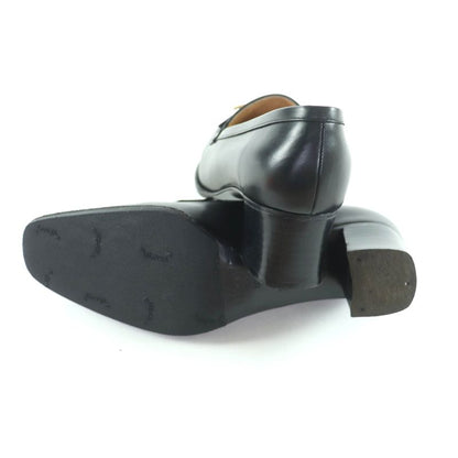 Hermes Gold Hardware Api Buckle Square Toe Chunky Heel Leather Loafers Black