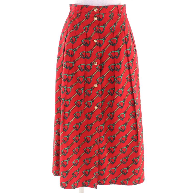 Beautiful Gucci 560915 Horsebit Midi Pleated Long Skirt Horsebit Pattern GG