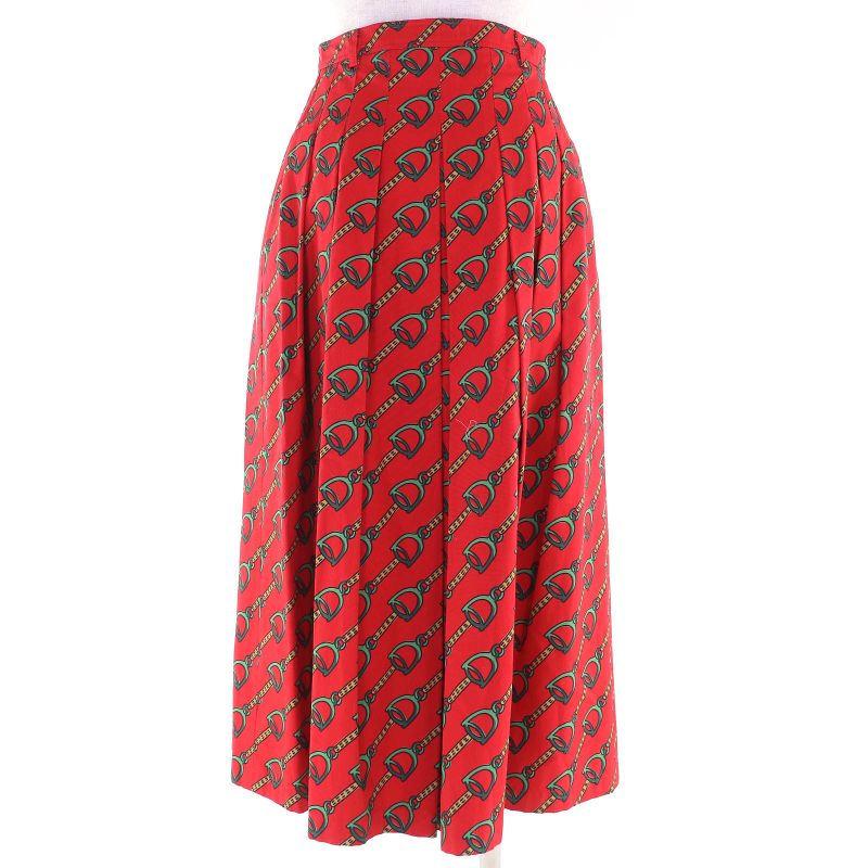 Beautiful Gucci 560915 Horsebit Midi Pleated Long Skirt Horsebit Pattern GG