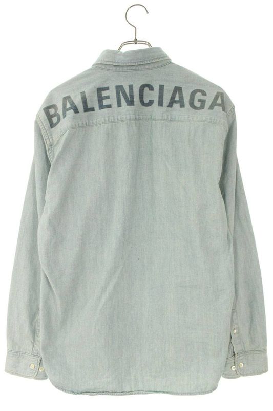 Balenciaga 571365 Tew07 Logo Print Denim Long Sleeve Shirt Men's 38
