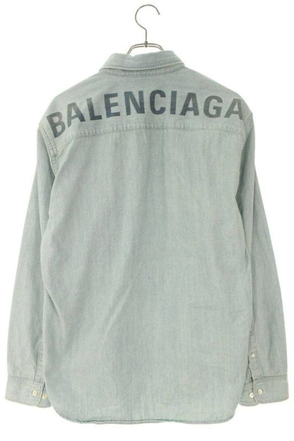 Balenciaga 571365 Tew07 Logo Print Denim Long Sleeve Shirt Men's 38