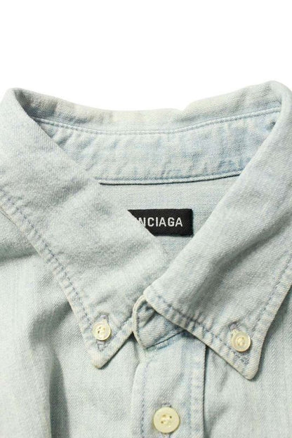Balenciaga 571365 Tew07 Logo Print Denim Long Sleeve Shirt Men's 38
