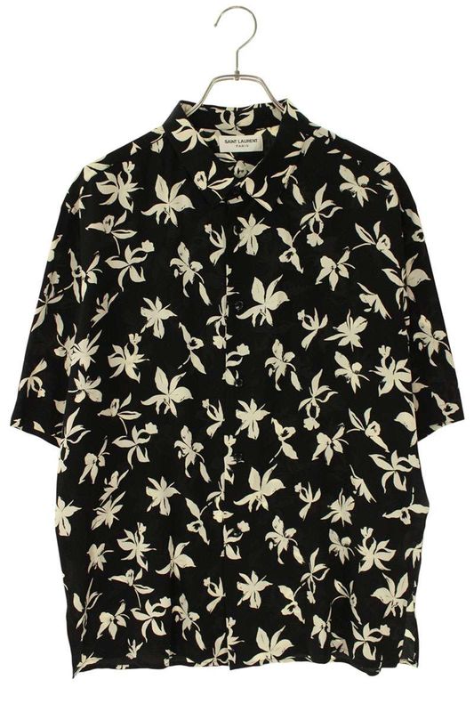 Saint Laurent Paris 601070 Y2c16 Short Sleeved Rayon Shirt With Palm Tree
