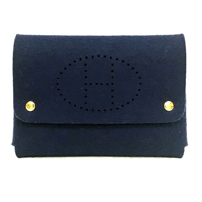 Hermes Playing Card Case Pouch Felt Navy And Gold Perforated H Etui Carte GM