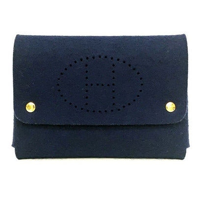 Hermes Playing Card Case Pouch Felt Navy And Gold Perforated H Etui Carte GM