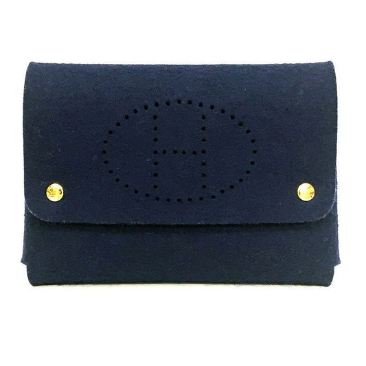 Hermes Playing Card Case Pouch Felt Navy And Gold Perforated H Etui Carte GM
