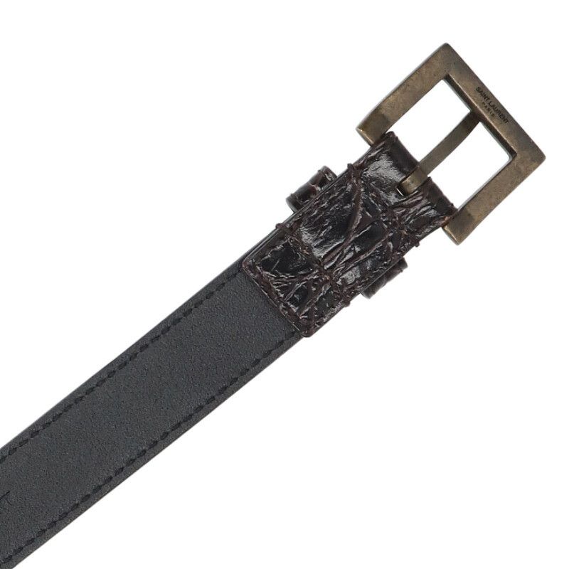 Saint Laurent Paris Grz634434 Croc Shape Pressed Narrow Leather Belt Men's 85