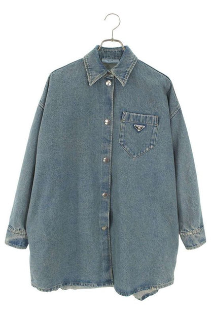Prada Gfc036 Organic Denim Logo Plate Denim Jacket Women 38