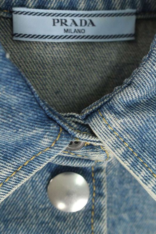 Prada Gfc036 Organic Denim Logo Plate Denim Jacket Women 38