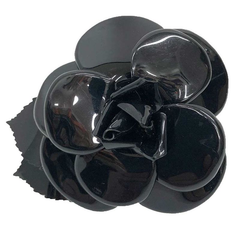 Chanel Camellia Corsage Brooch Black Plastic Aq12146