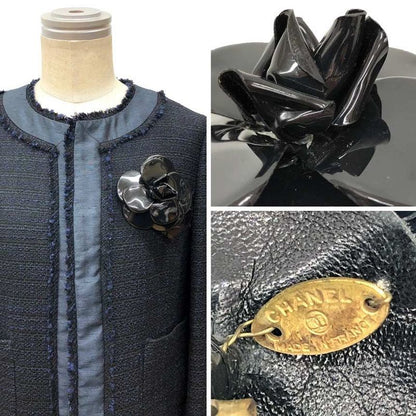 Chanel Camellia Corsage Brooch Black Plastic Aq12146