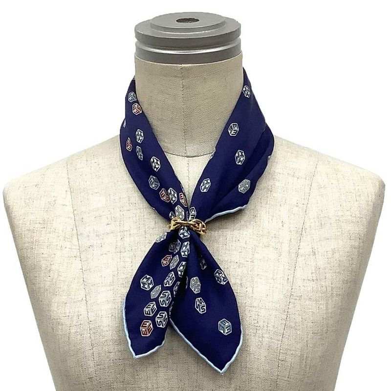 Hermes Pocket Chief Scarf Pochette Twill Carré Dice Navy Aq12136