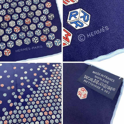 Hermes Pocket Chief Scarf Pochette Twill Carré Dice Navy Aq12136