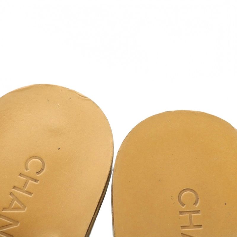 Chanel Mules Sandals Leather Open Toe Chunky Heel Chain Coco Mark Gold Hardware