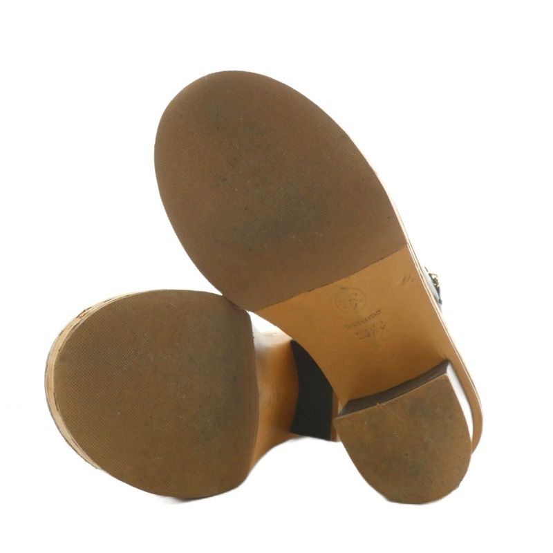 Chanel Mules Sandals Leather Open Toe Chunky Heel Chain Coco Mark Gold Hardware