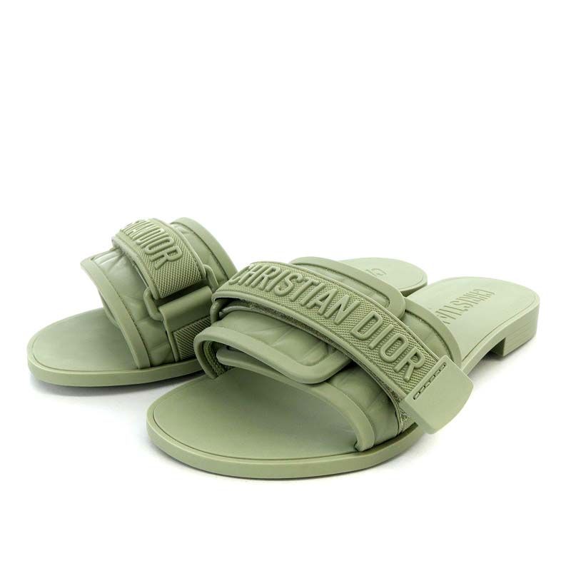 Christian Diorevolution Sandals Flats Velcro Rubber 34 21cm (8.27in) Khaki YO21