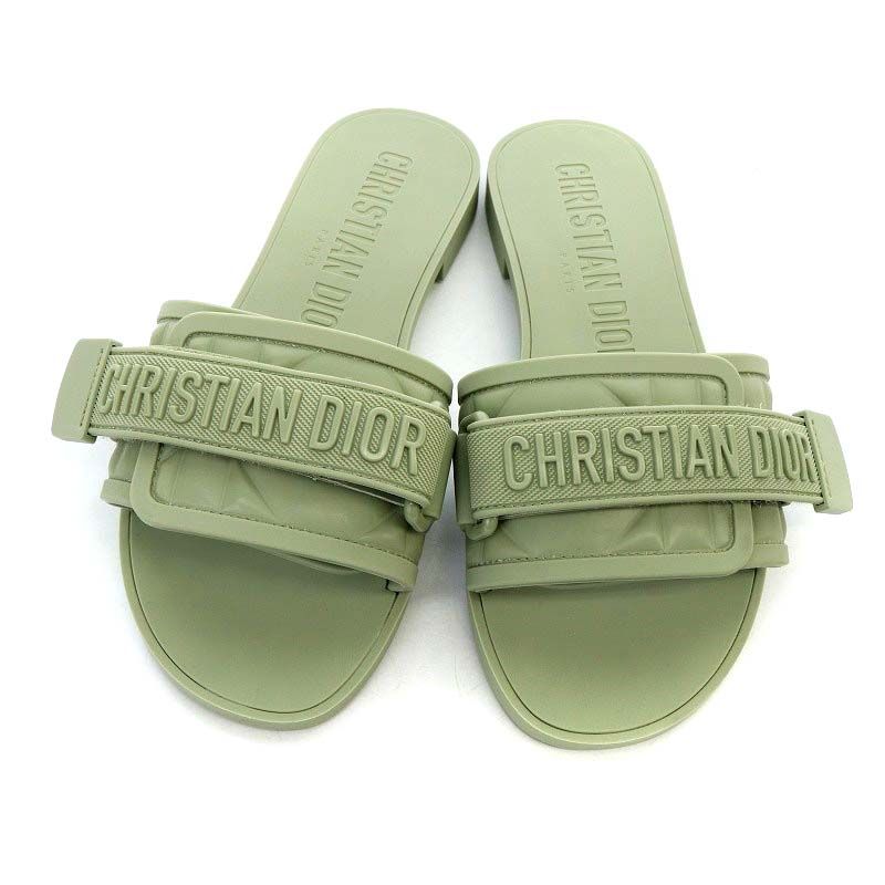 Christian Diorevolution Sandals Flats Velcro Rubber 34 21cm (8.27in) Khaki YO21