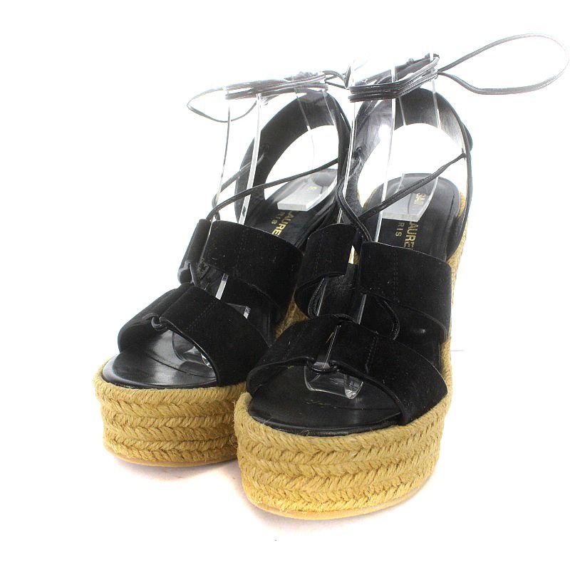 Saint Laurent Paris Sandals Wedge Sole Espadrille Lace Up 37.5 24.5cm (9.65in)
