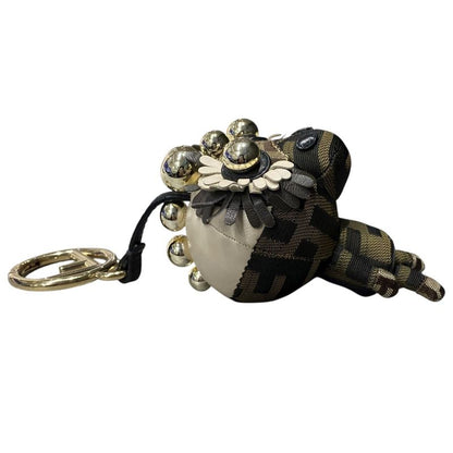 Em1124 Fendi Key Holder Key Chain Back Charm Monkey Studs Zucca Gold Hardware