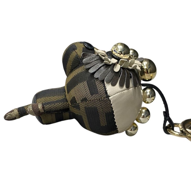 Em1124 Fendi Key Holder Key Chain Back Charm Monkey Studs Zucca Gold Hardware