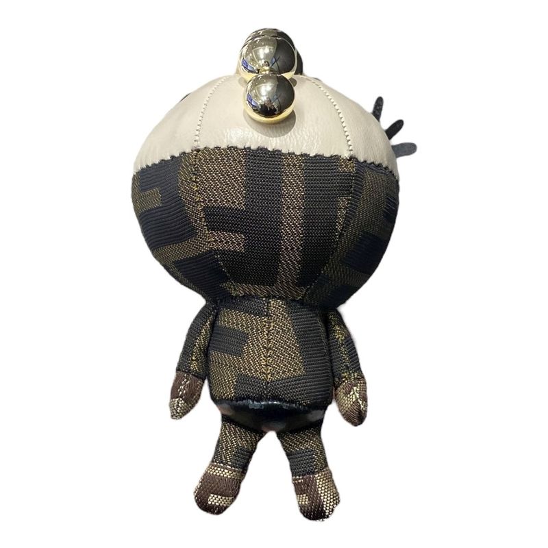 Em1124 Fendi Key Holder Key Chain Back Charm Monkey Studs Zucca Gold Hardware