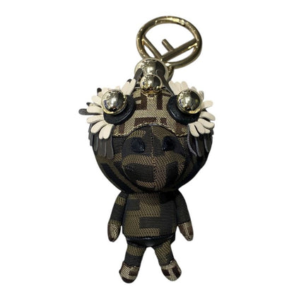 Em1124 Fendi Key Holder Key Chain Back Charm Monkey Studs Zucca Gold Hardware