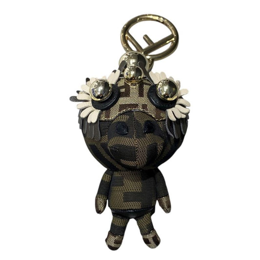 Em1124 Fendi Key Holder Key Chain Back Charm Monkey Studs Zucca Gold Hardware