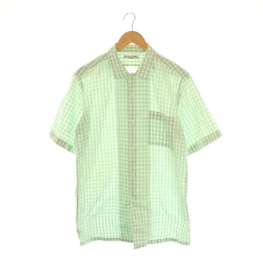 Christian DIOR Stand Collar Shirt Short Sleeve Check L Green White AT - OS -