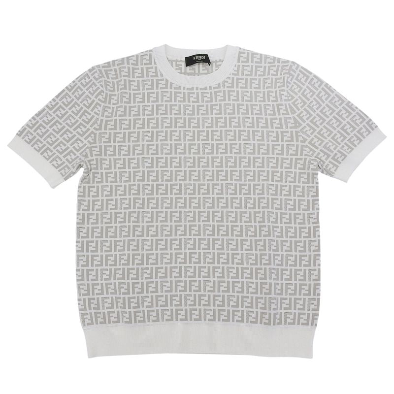 Fendi Beautiful Zucca Pattern Short Sleeve Knit Top Men's White Gray 48 Fzy443