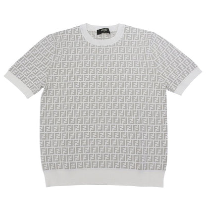 Fendi Beautiful Zucca Pattern Short Sleeve Knit Top Men's White Gray 48 Fzy443
