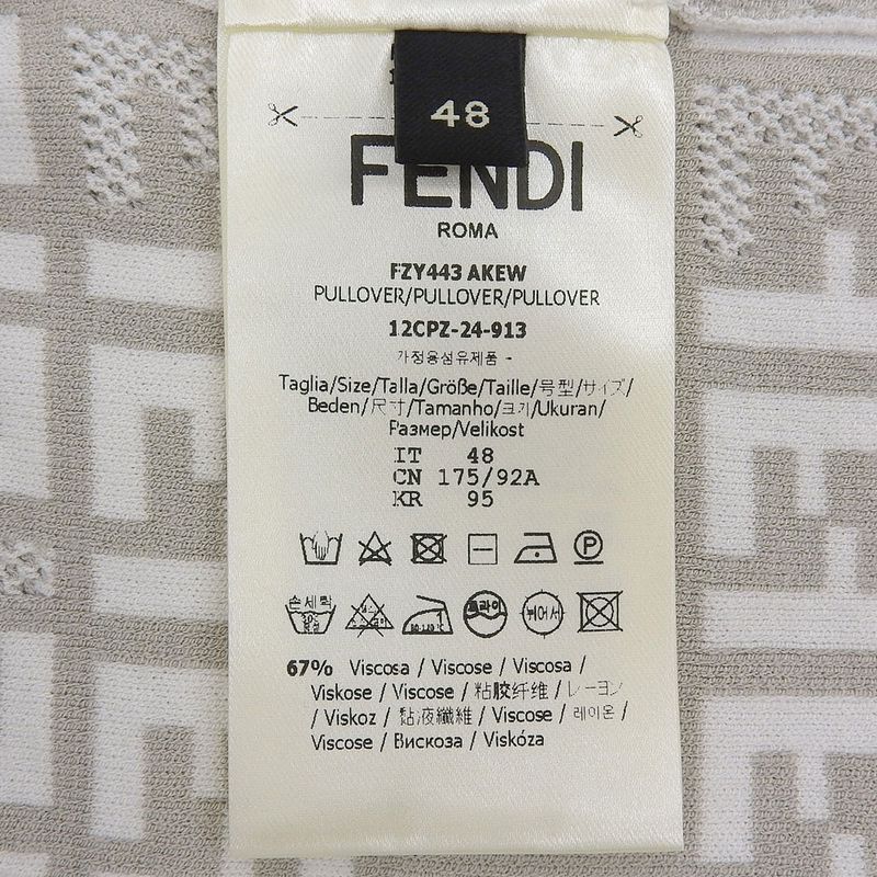 Fendi Beautiful Zucca Pattern Short Sleeve Knit Top Men's White Gray 48 Fzy443