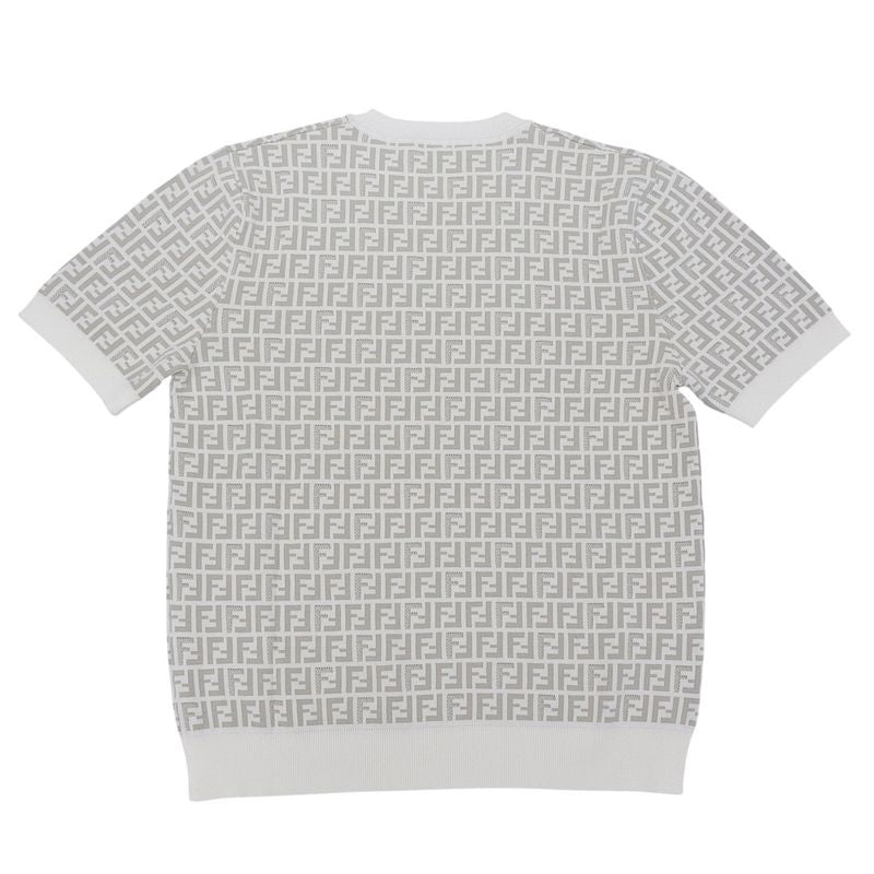 Fendi Beautiful Zucca Pattern Short Sleeve Knit Top Men's White Gray 48 Fzy443