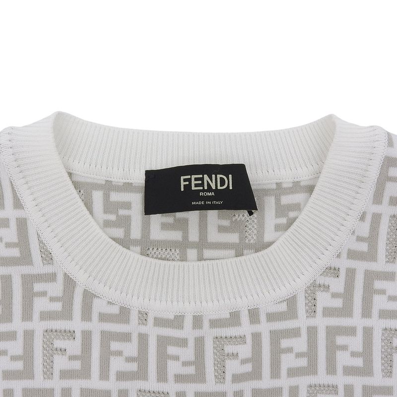 Fendi Beautiful Zucca Pattern Short Sleeve Knit Top Men's White Gray 48 Fzy443