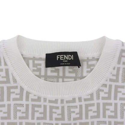 Fendi Beautiful Zucca Pattern Short Sleeve Knit Top Men's White Gray 48 Fzy443