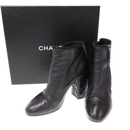 Chanel Matelasse Coco Mark Heeled Short Boots G33580 Black 38