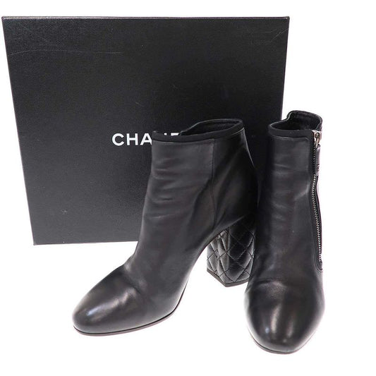 Chanel Matelasse Coco Mark Heeled Short Boots G33580 Black 38